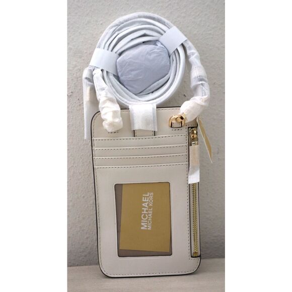 Michael Kors Women's Light Cream Logo Smartphone Crossbody Bag w/Card Holder - Picture 2 of 10